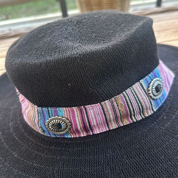 Anthropologie Wyeth Western Trimmed Boater Black Hat O/S - Picture 3 of 6